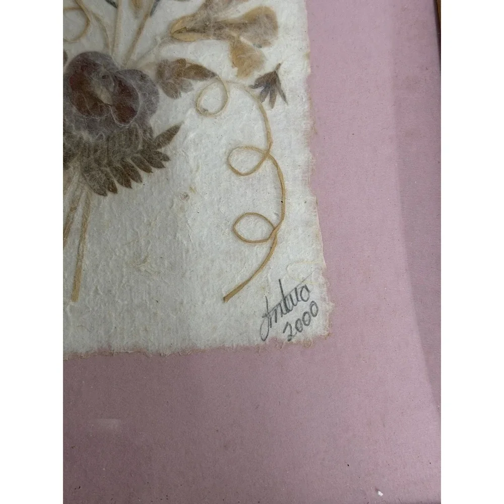 Vintage 'Wildflower' Pressed‎ Floral Botanical Panels Pink and Blue Background